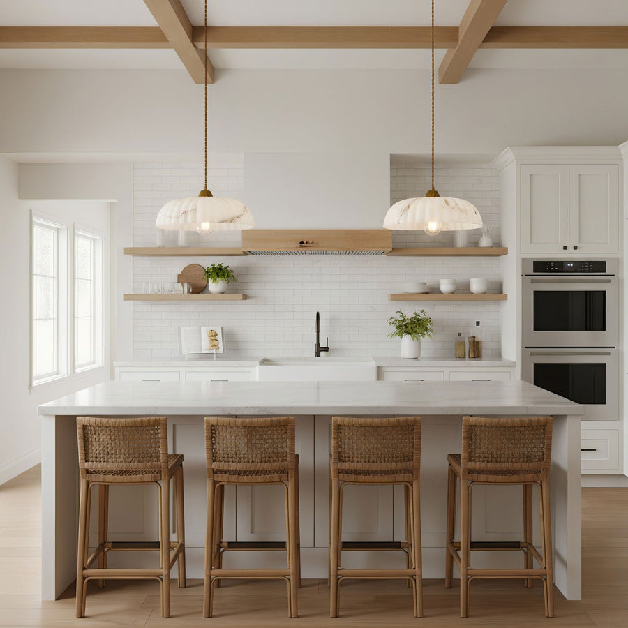 Antique Gold Pendant Light – Timeless Alabaster Shade with Soft Light