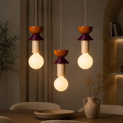 Ash Wood Pendant Light – Geometric Design with Adjustable Colors