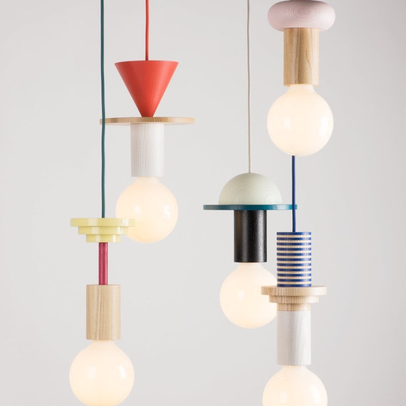Ash Wood Pendant Light – Geometric Design with Adjustable Colors