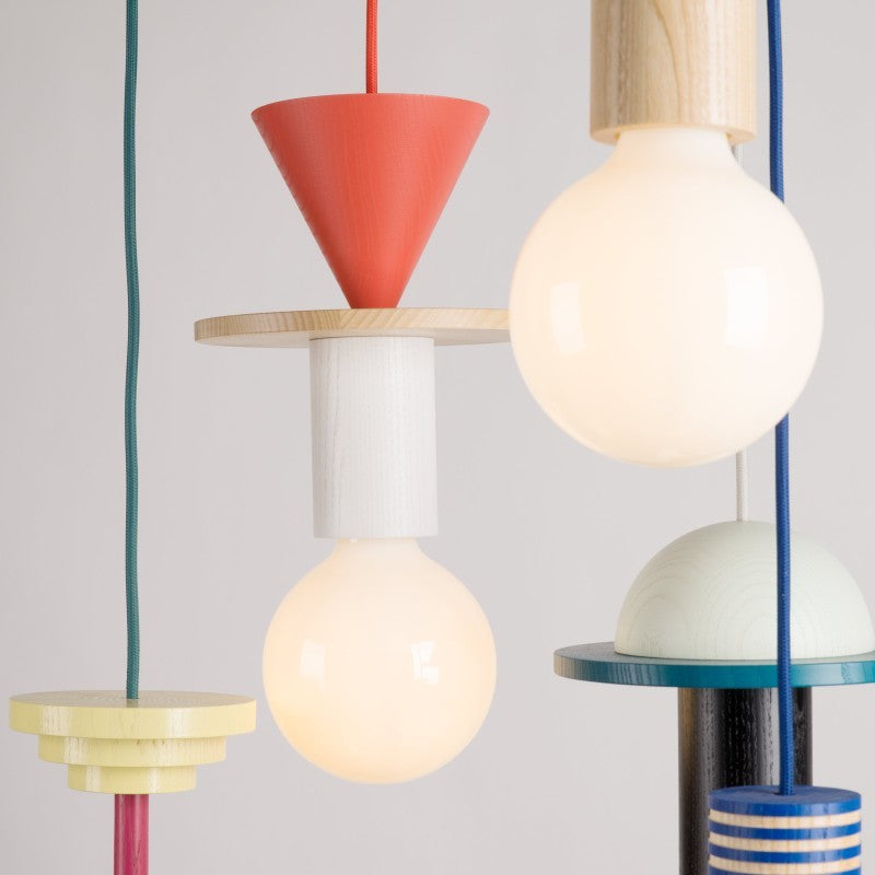 Ash Wood Pendant Light – Geometric Design with Adjustable Colors