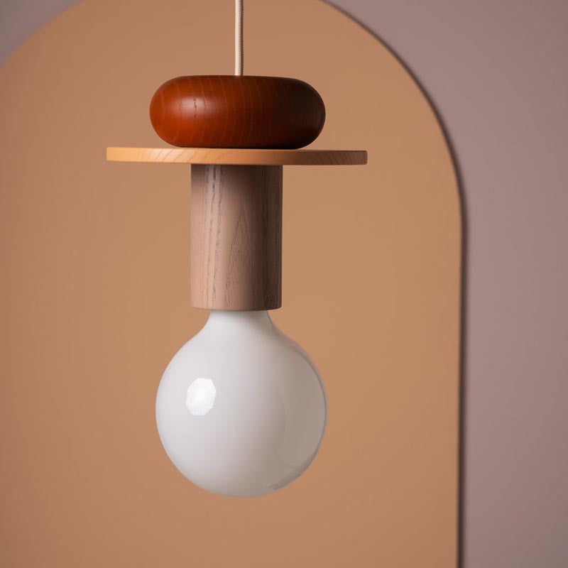 Ash Wood Pendant Light – Geometric Design with Adjustable Colors