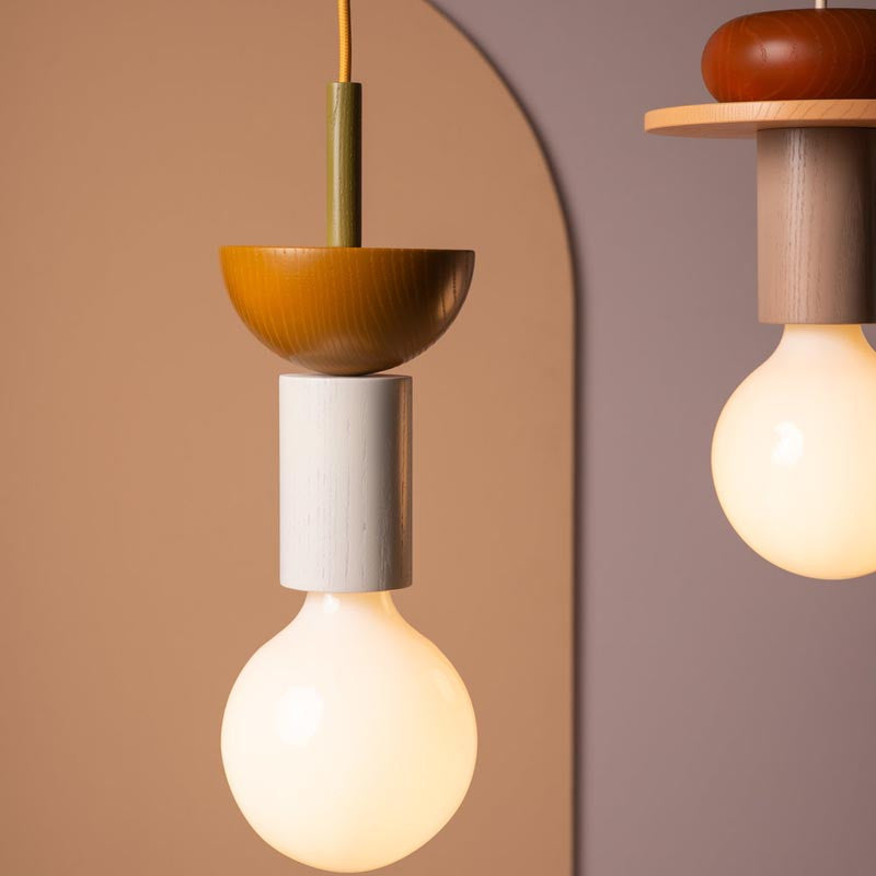 Ash Wood Pendant Light – Geometric Design with Adjustable Colors