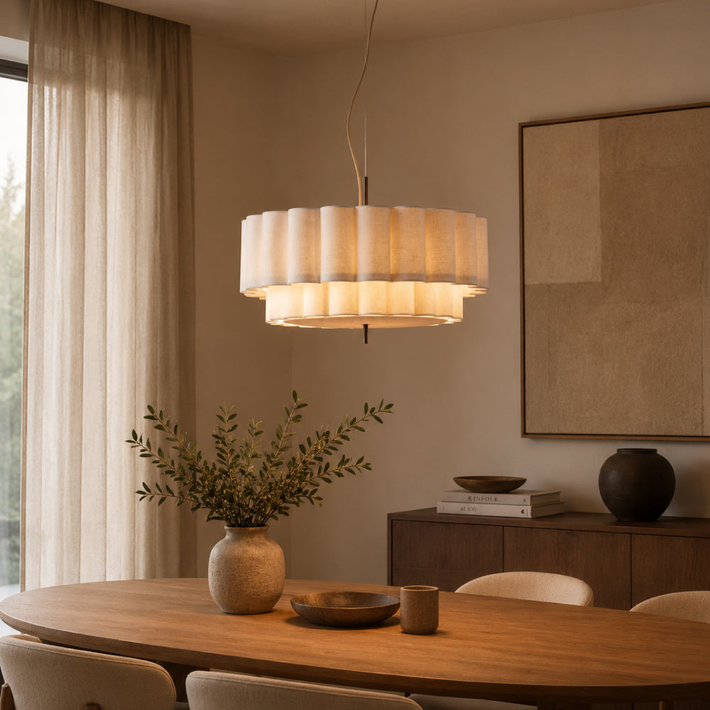 Linen Pendant Light – Sculptural Layered Design with Elegant Bronze Finish