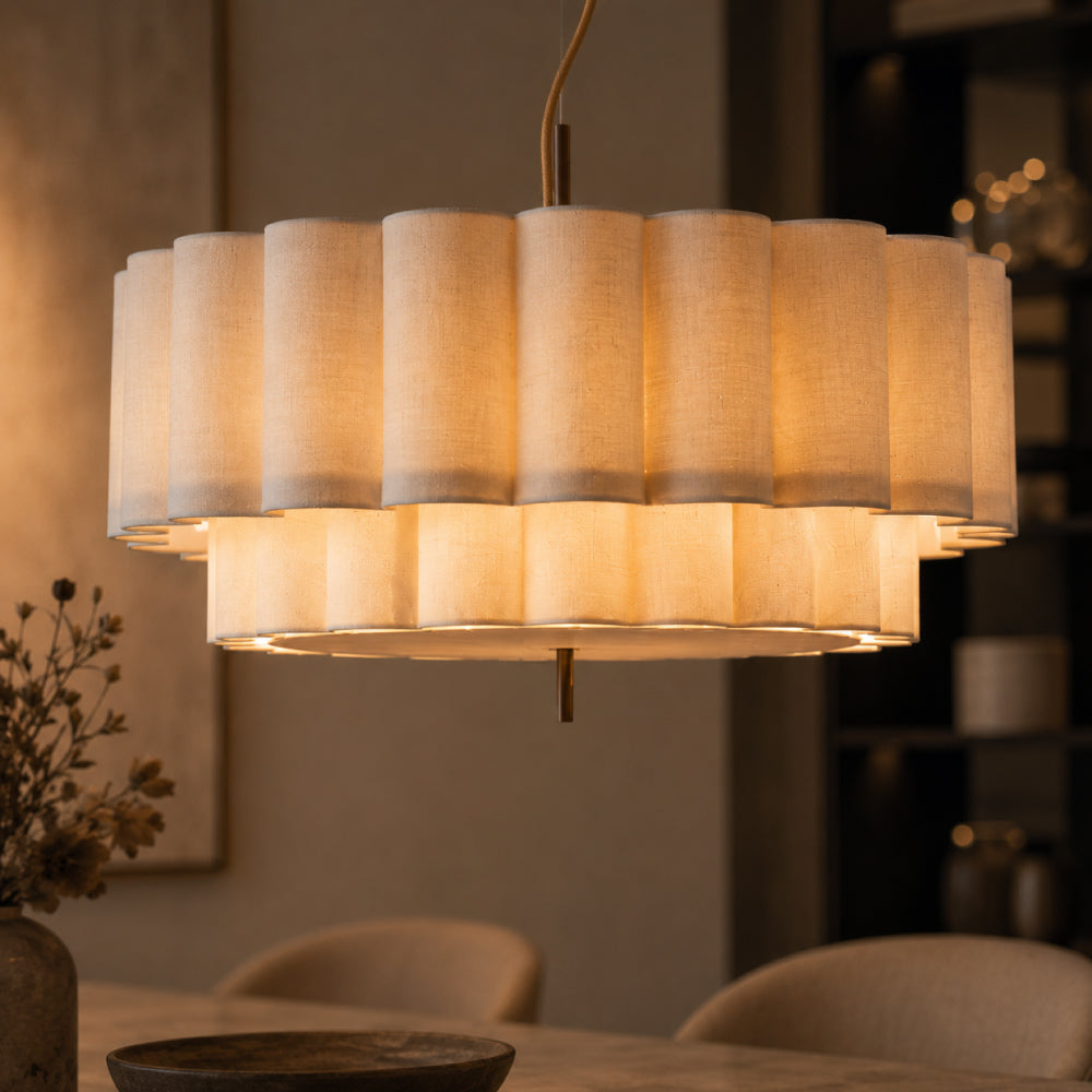 Linen Pendant Light – Sculptural Layered Design with Elegant Bronze Finish