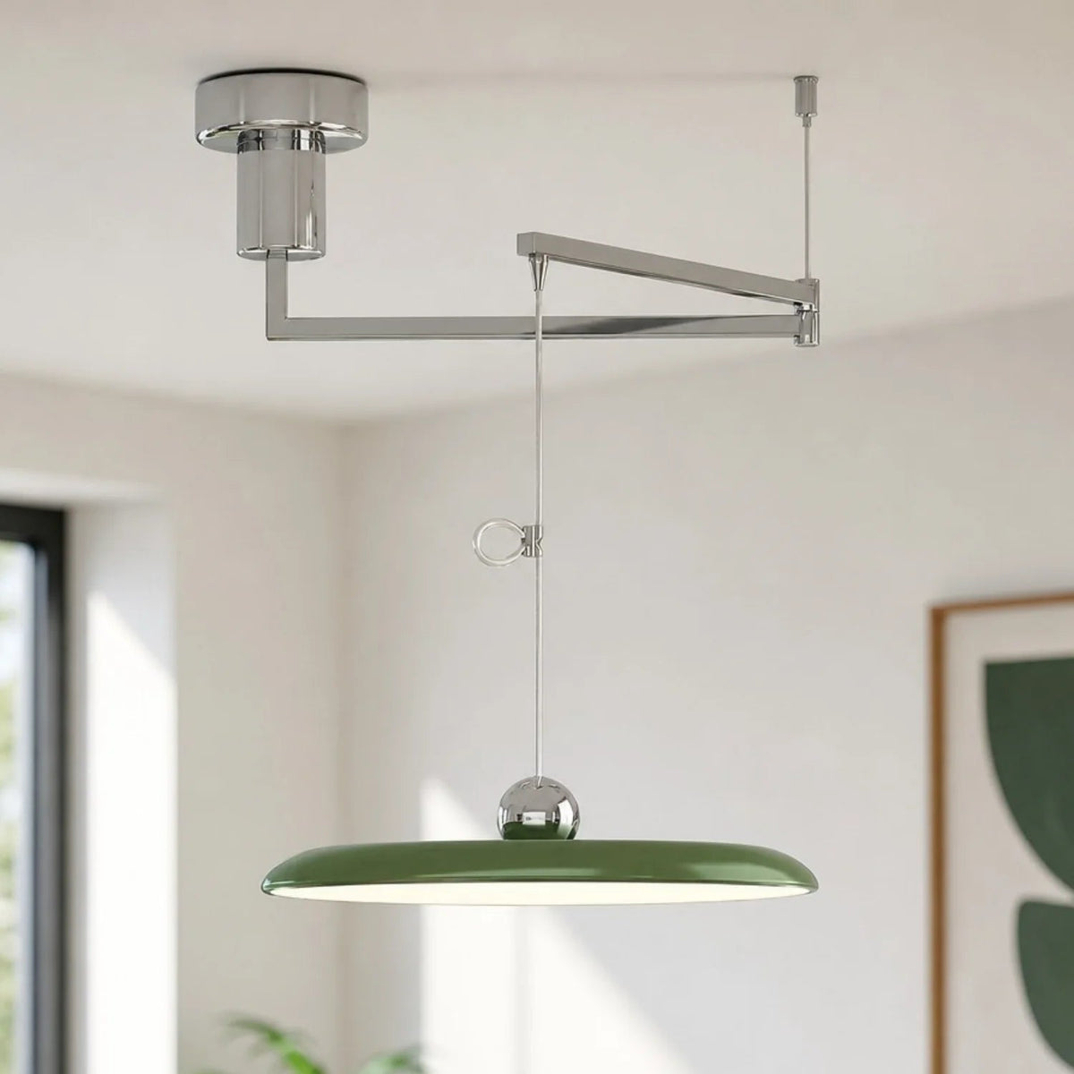 Pendant Light with Adjustable Arm – Flying Chrome Shade