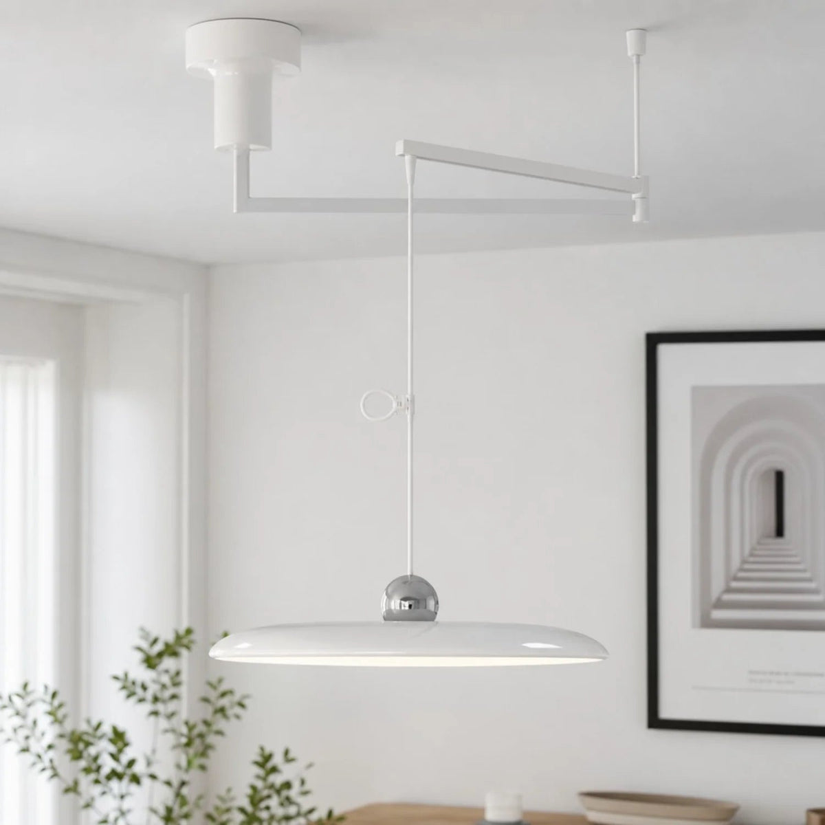 Pendant Light with Adjustable Arm – Flying Chrome Shade