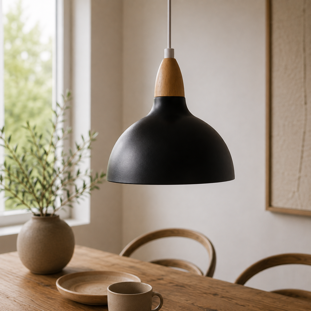 Pendant Light with Wood Detail – Compact Design