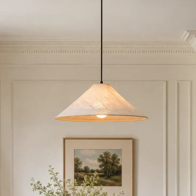Linen Pendant Light with Conical Shade – Raw Texture for Dining Table and Kitchen Island