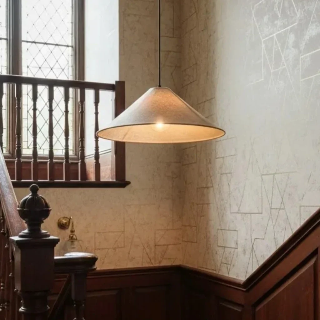 Linen Pendant Light with Conical Shade – Raw Texture for Dining Table and Kitchen Island