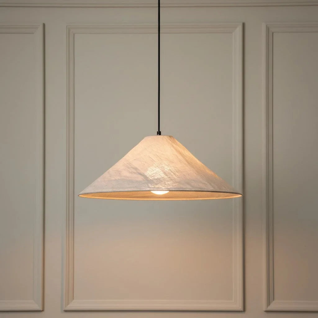 Linen Pendant Light with Conical Shade – Raw Texture for Dining Table and Kitchen Island