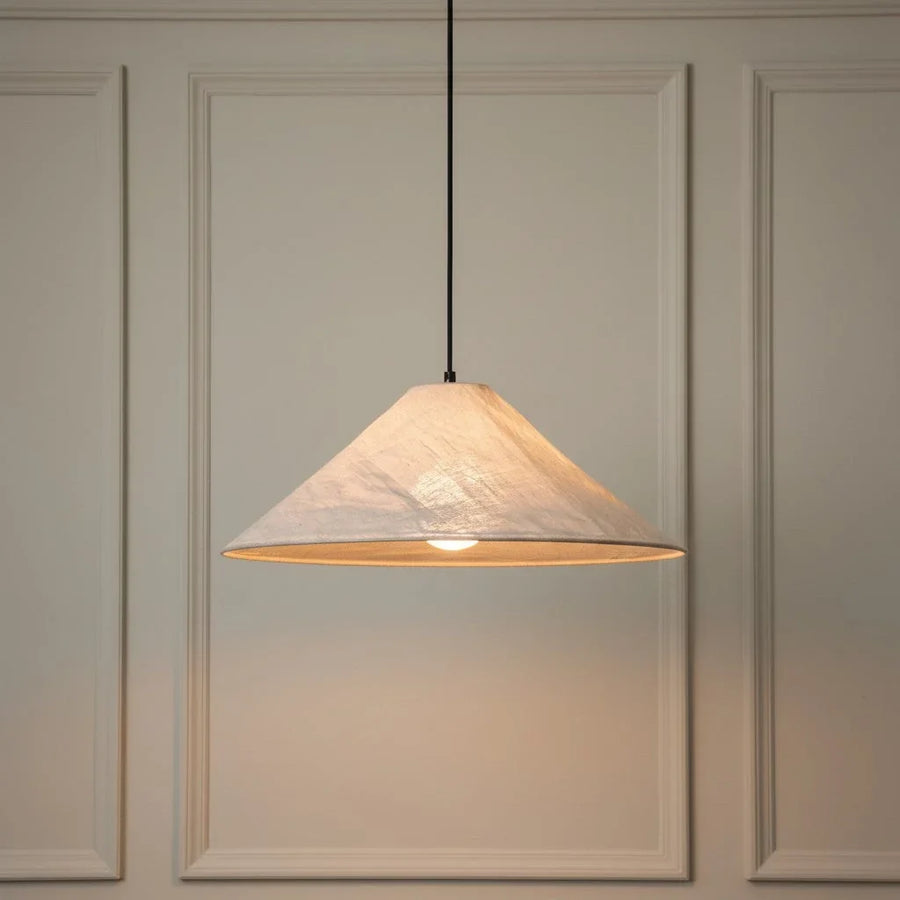 Linen Pendant Light with Conical Shade – Raw Texture for Dining Table and Kitchen Island