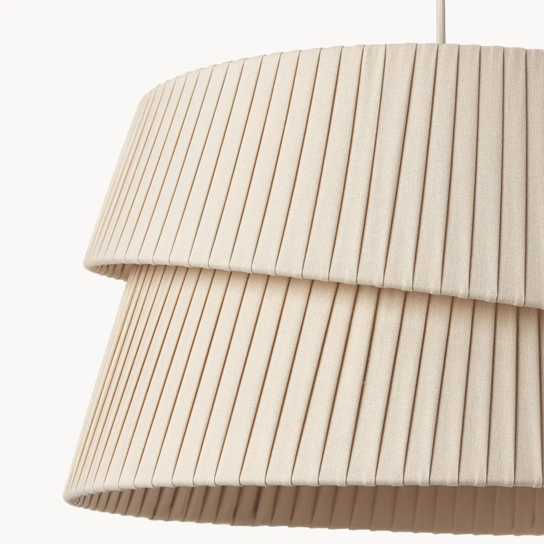 Pleated Linen Pendant Light with Overlapping Two-Tier Shade for Dining Table and Kitchen Island