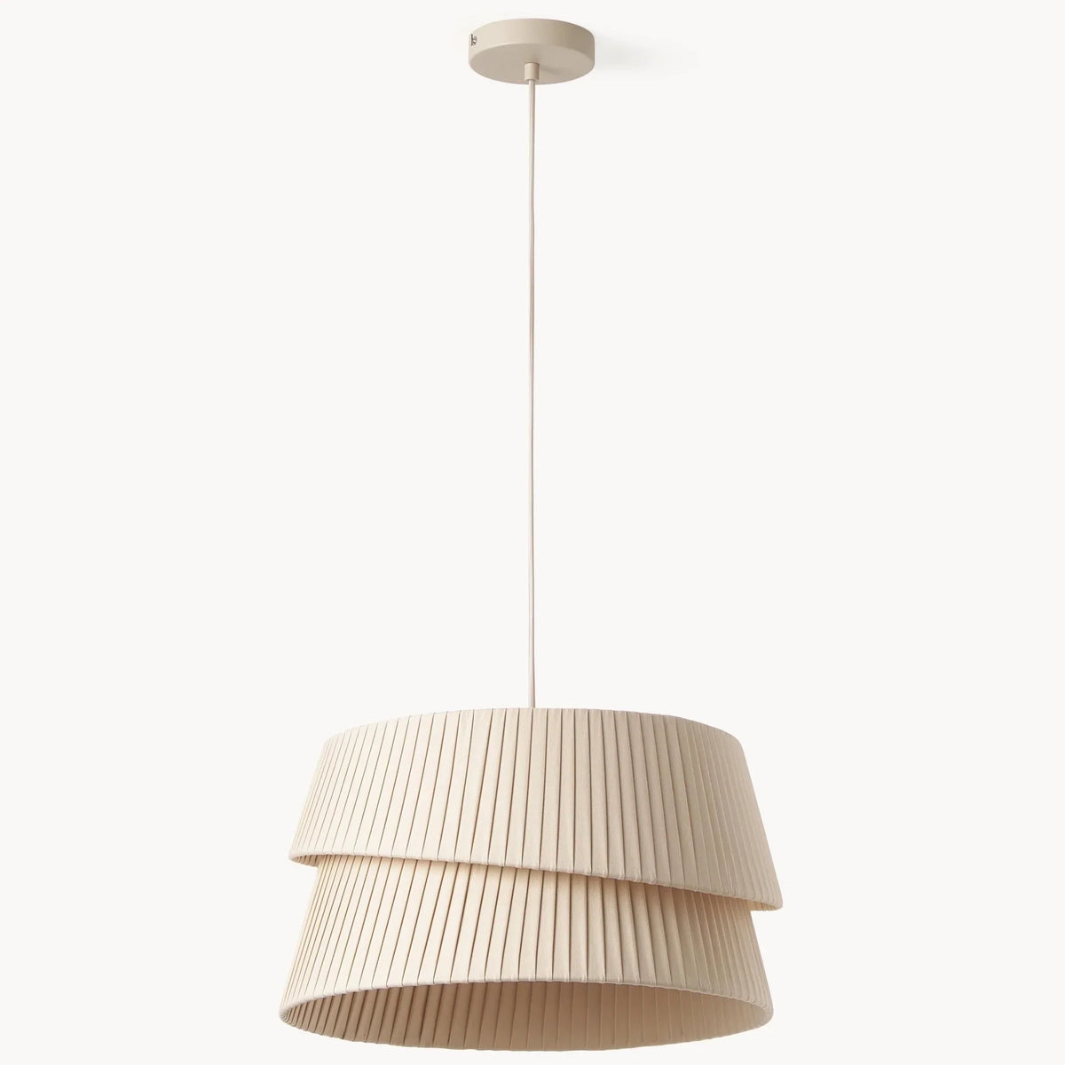 Pleated Linen Pendant Light with Overlapping Two-Tier Shade for Dining Table and Kitchen Island