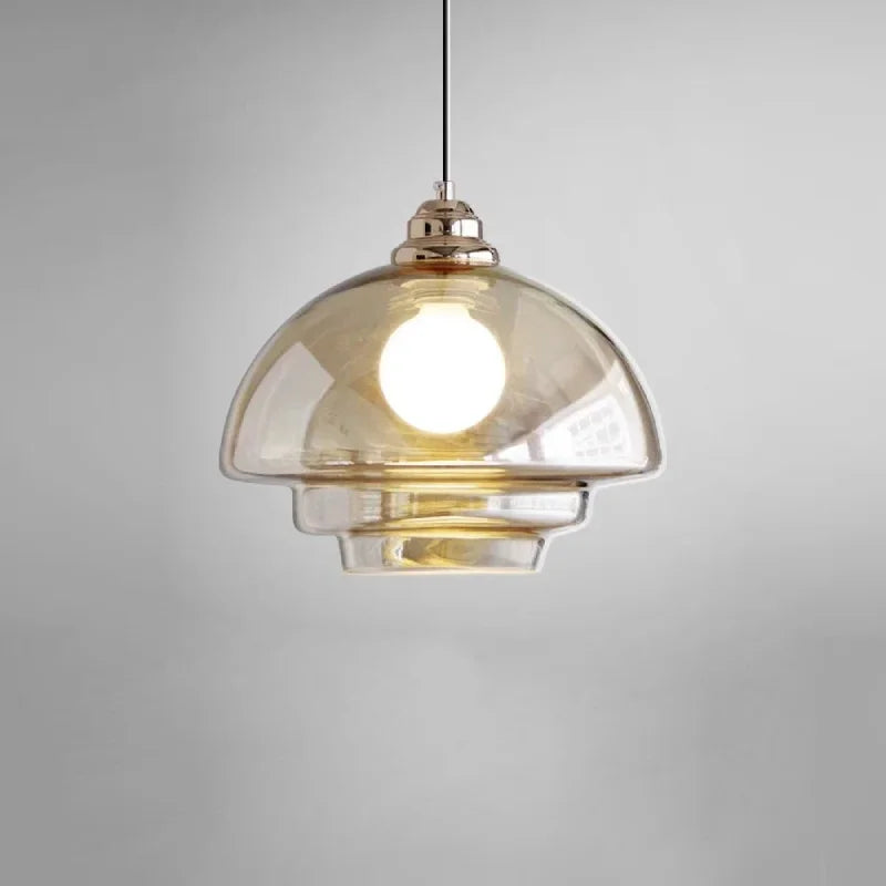 Retro Layered Glass Pendant Light with E27 Socket and Adjustable Cord