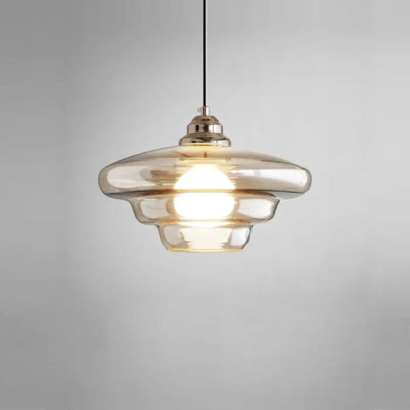 Retro Layered Glass Pendant Light with E27 Socket and Adjustable Cord