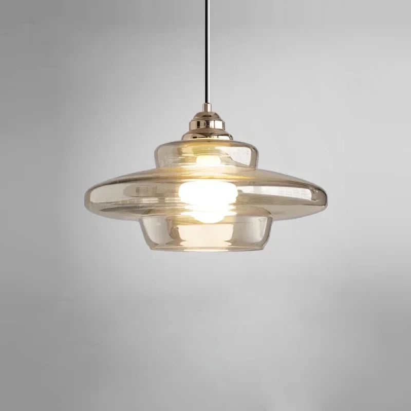 Retro Layered Glass Pendant Light with E27 Socket and Adjustable Cord