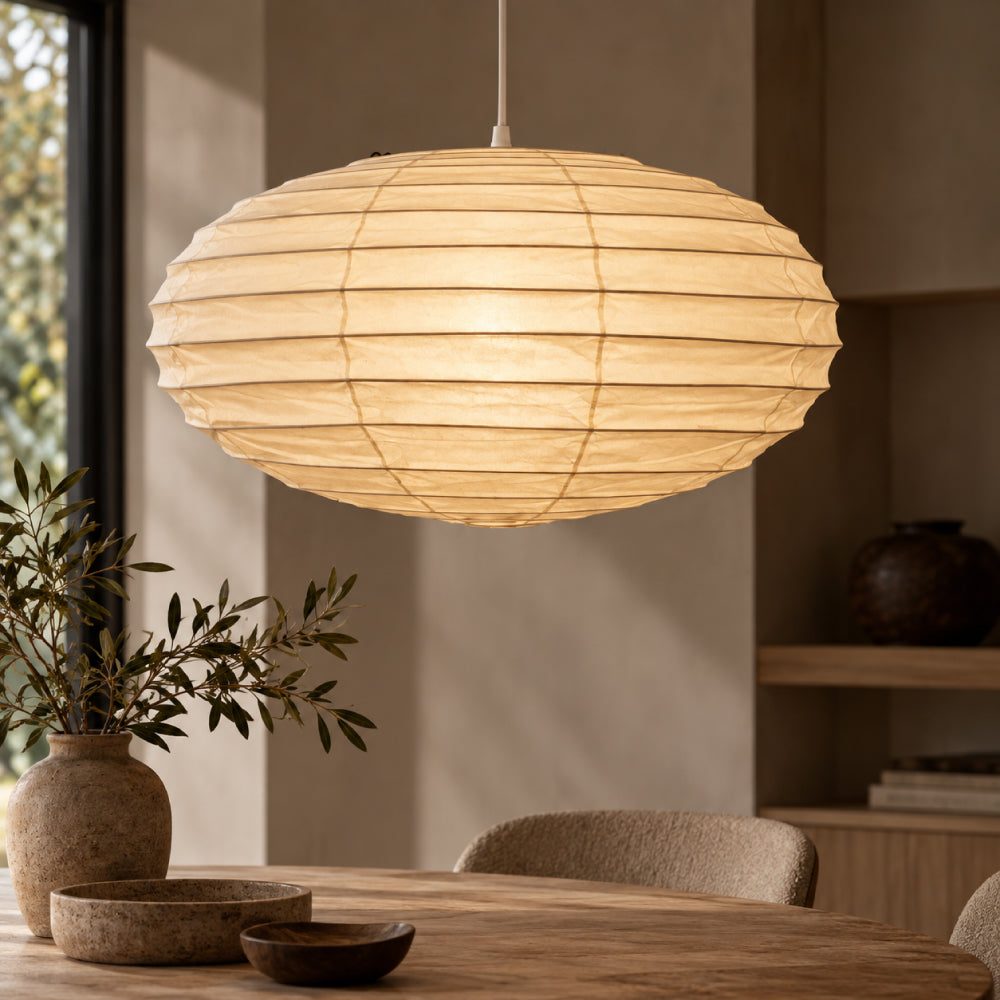 Washi Paper Pendant Light – Oval Japanese Paper Lamp