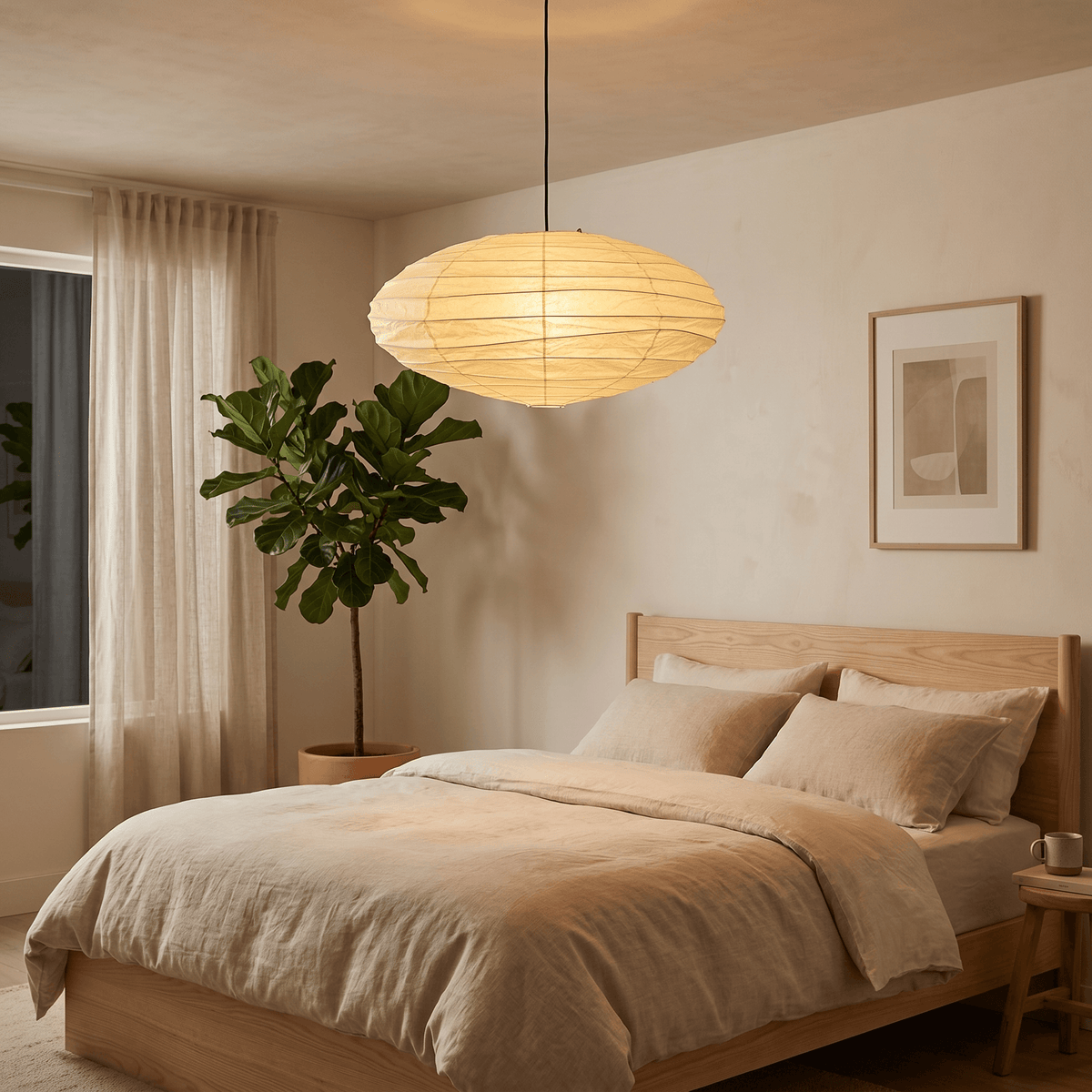 Washi Paper Pendant Light – Oval Japanese Paper Lamp