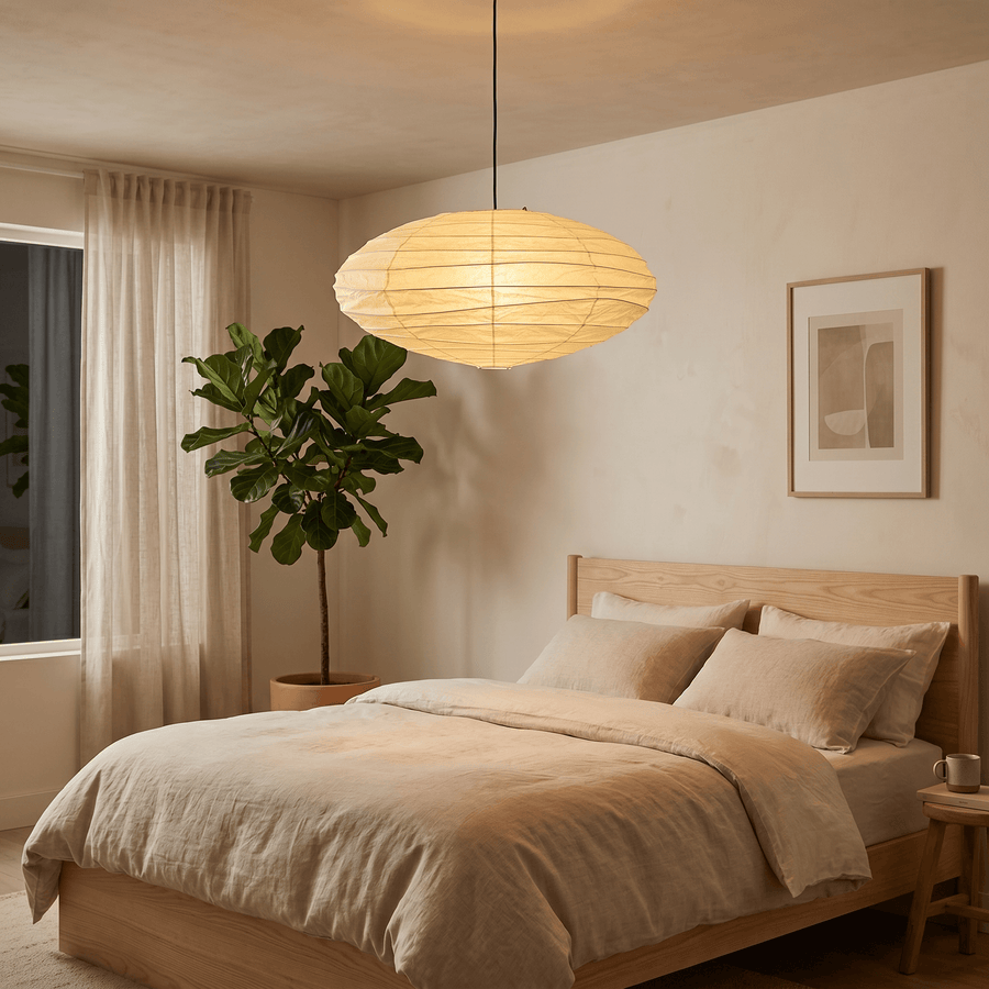 Washi Paper Pendant Light – Oval Japanese Paper Lamp