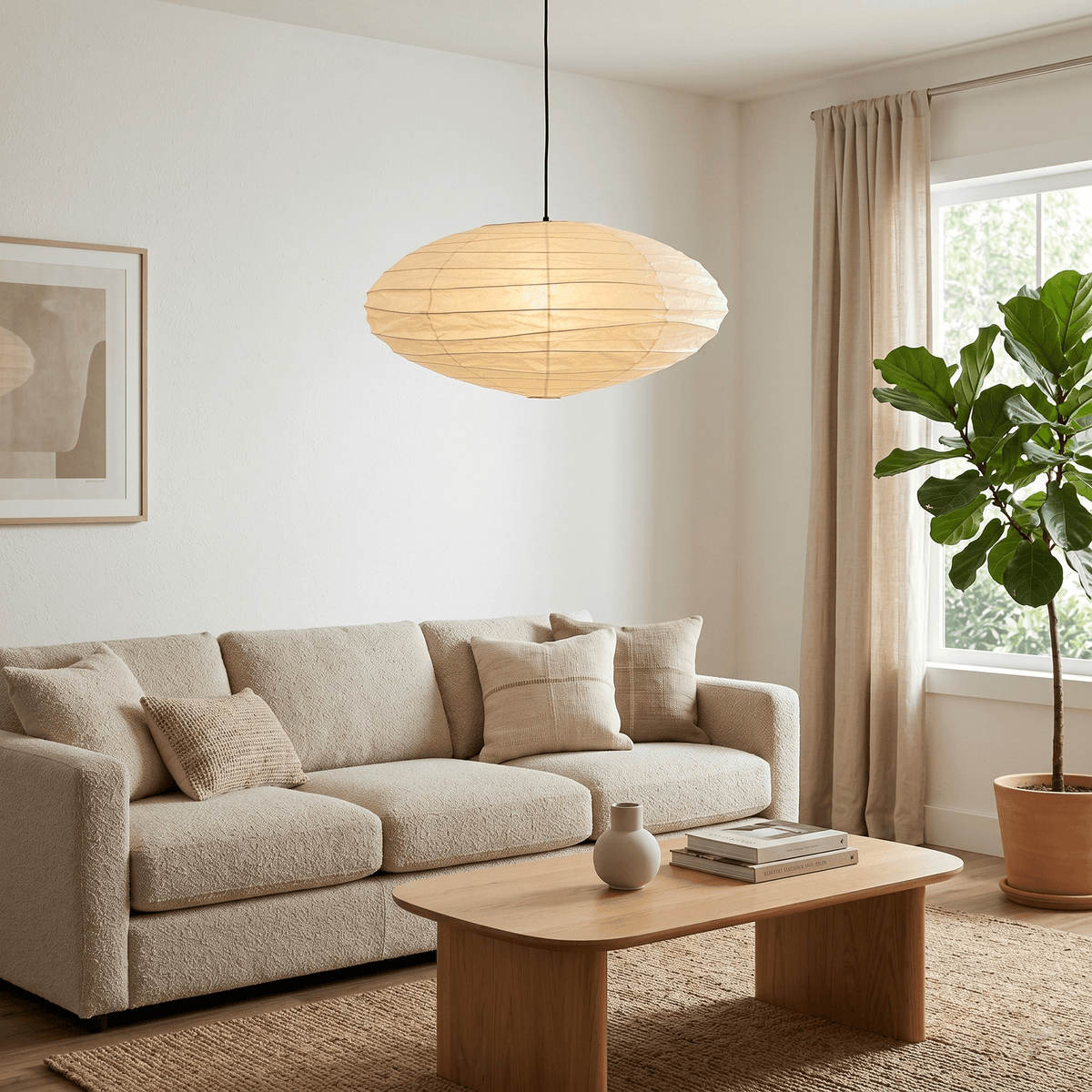 Washi Paper Pendant Light – Oval Japanese Paper Lamp