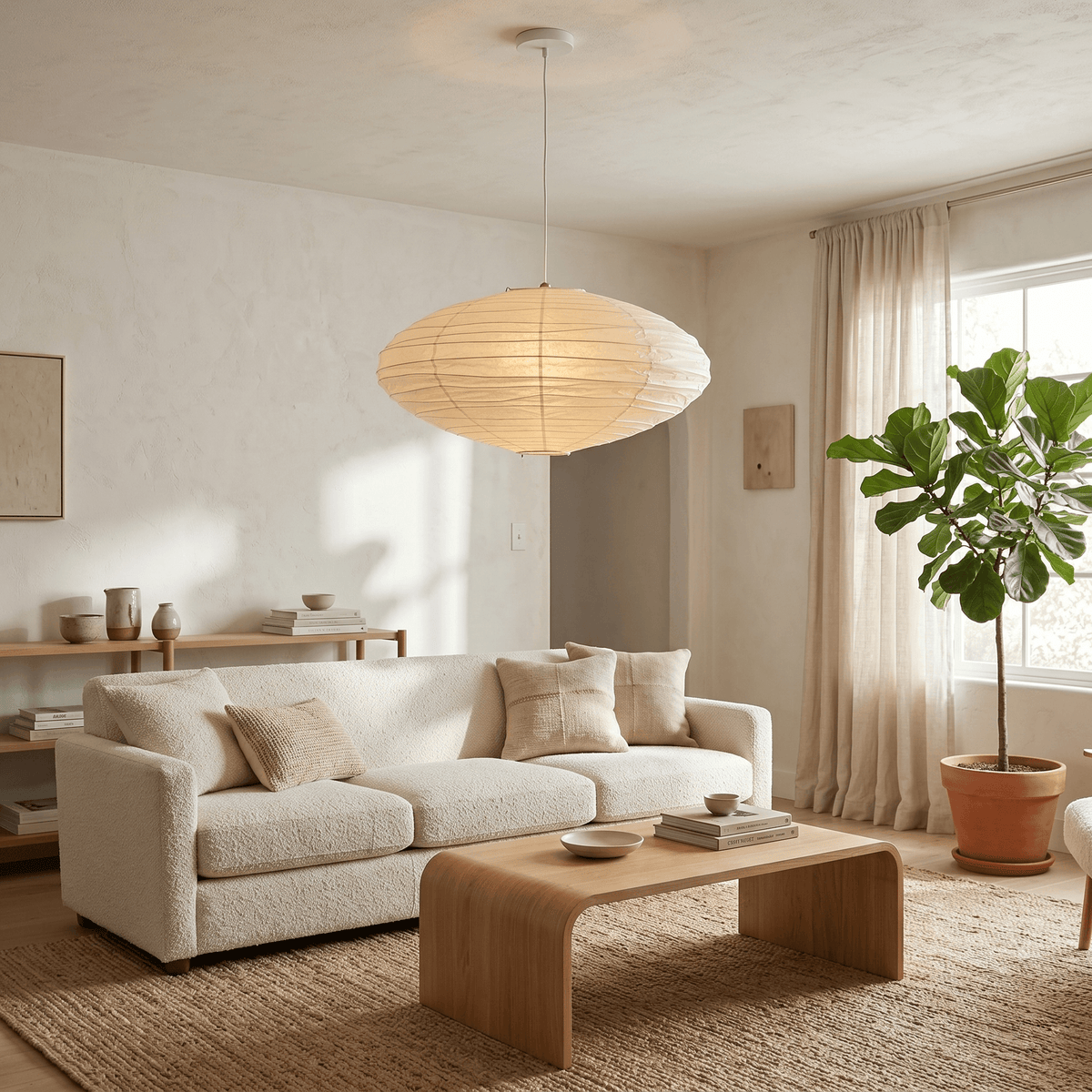 Washi Paper Pendant Light – Oval Japanese Paper Lamp