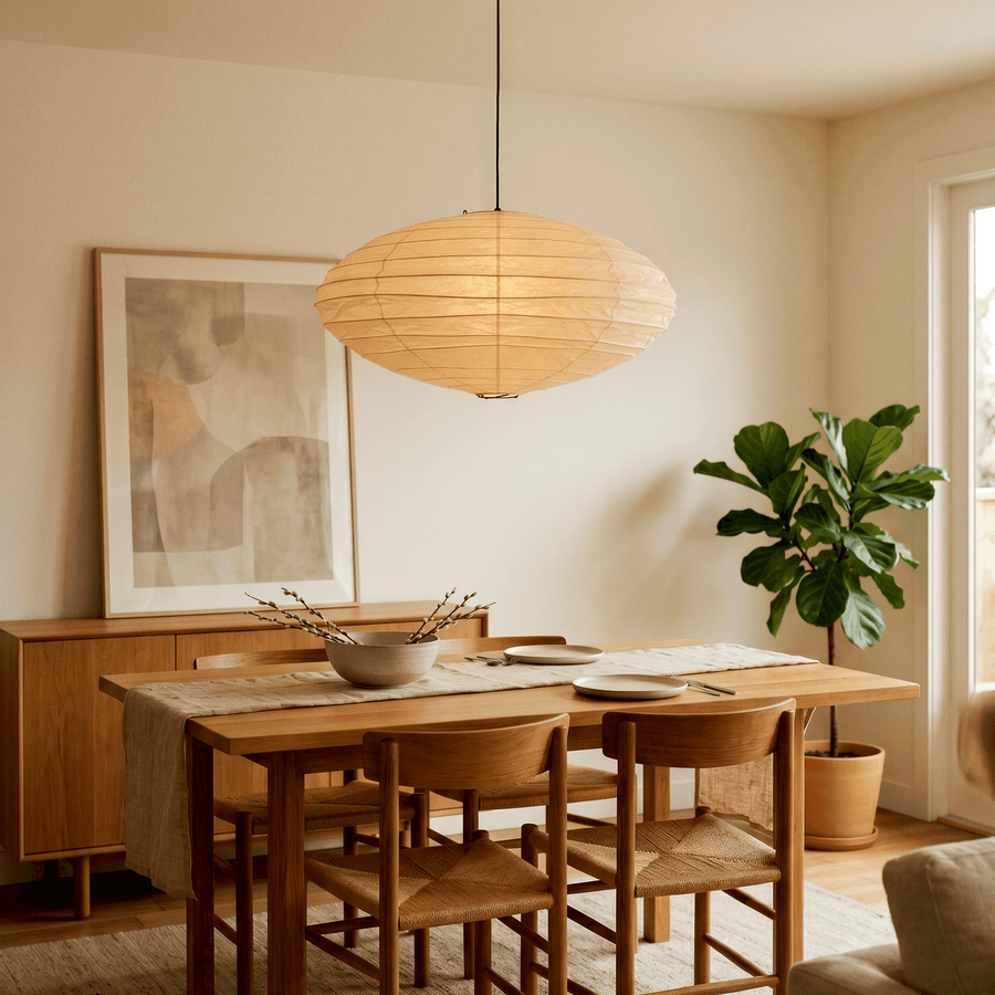 Washi Paper Pendant Light – Oval Japanese Paper Lamp