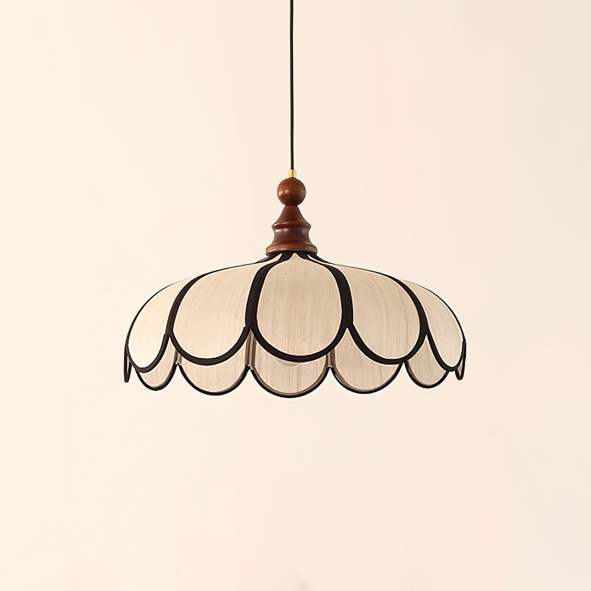 Leaf-Shaped Fabric Pendant Light in Walnut and Black