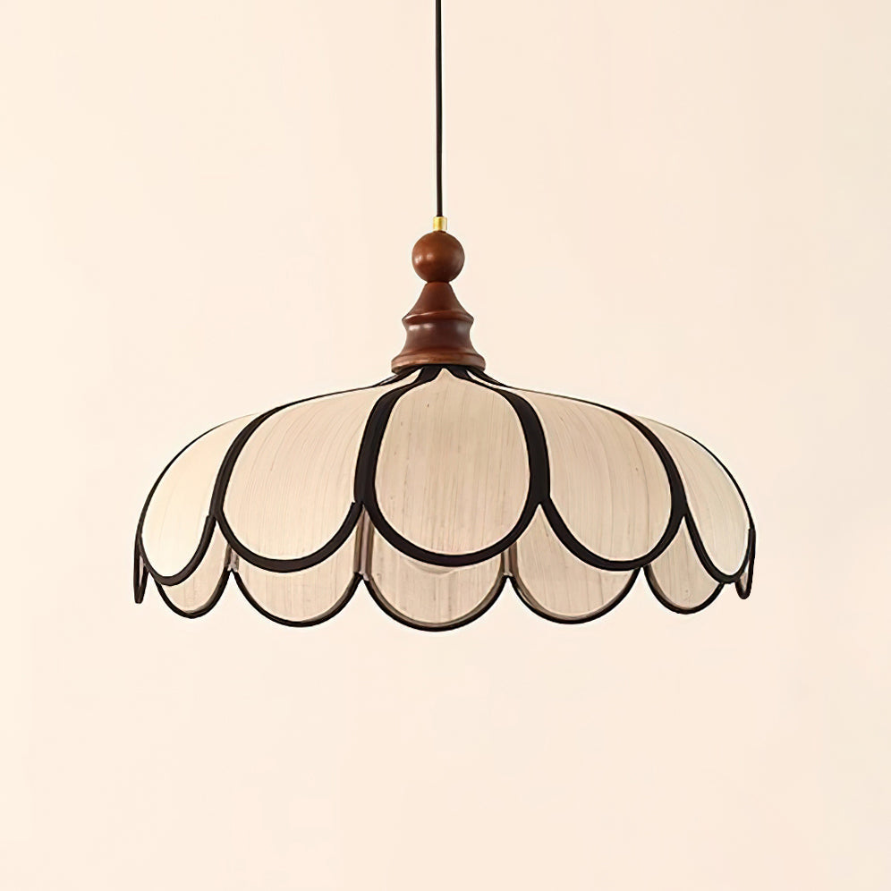 Leaf-Shaped Fabric Pendant Light in Walnut and Black