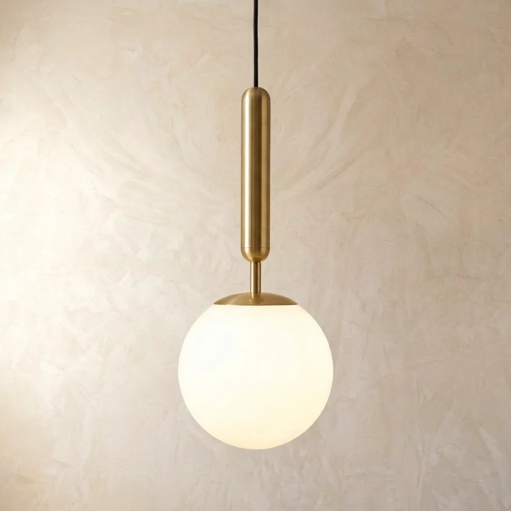 Frosted Glass Globe Pendant Light with Metal Stem
