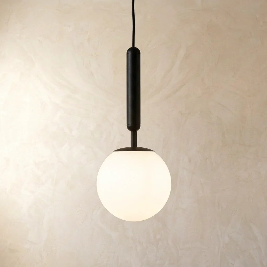 Frosted Glass Globe Pendant Light with Metal Stem