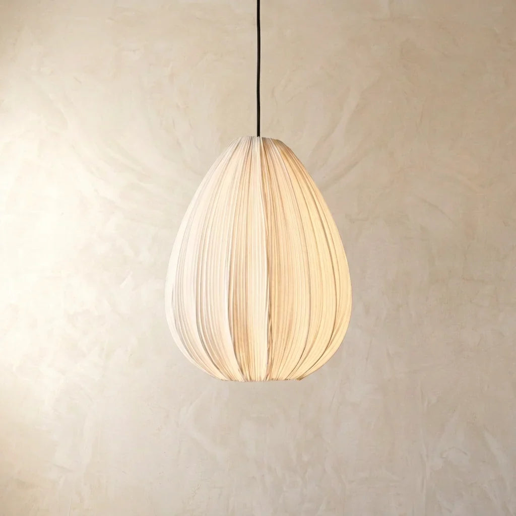 Pleated Fabric Pendant Light in Japanese Wabi Sabi Design