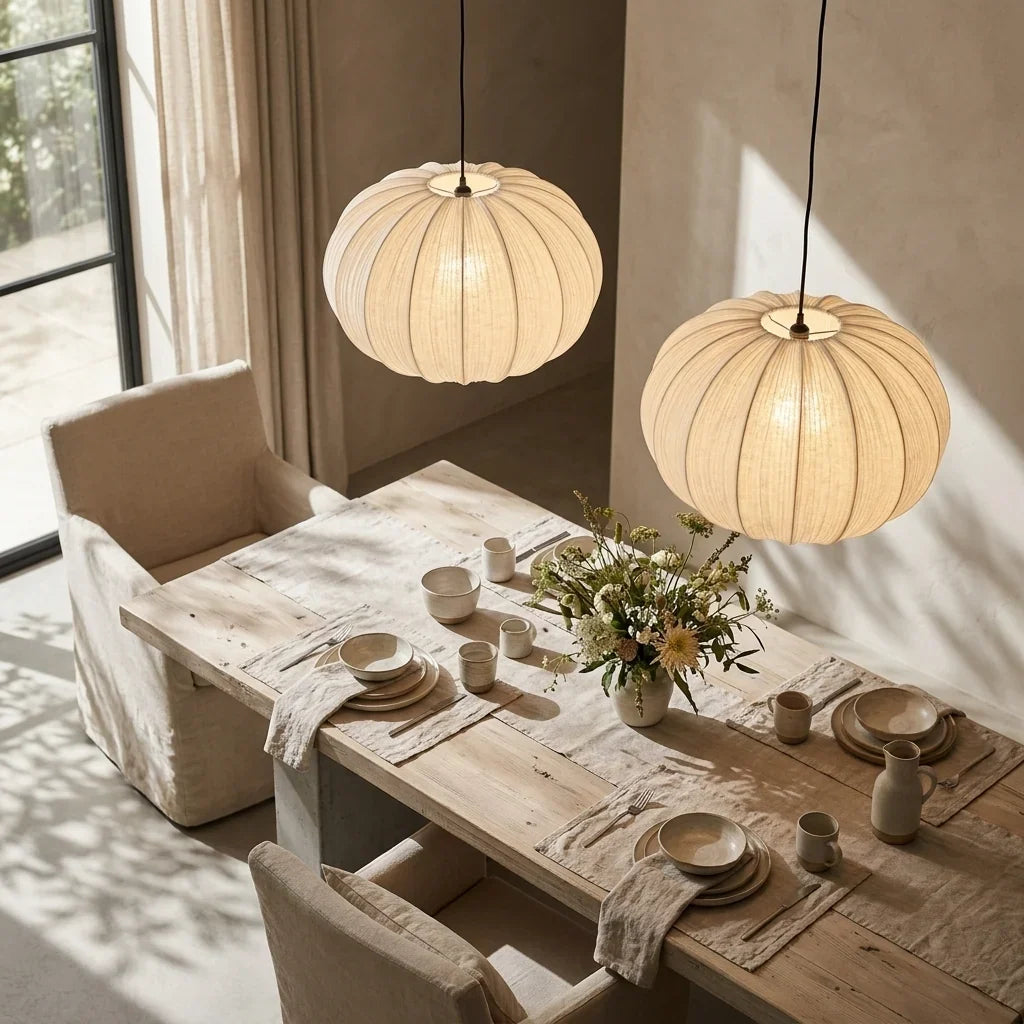 Pleated Fabric Pendant Light in Japanese Wabi Sabi Design