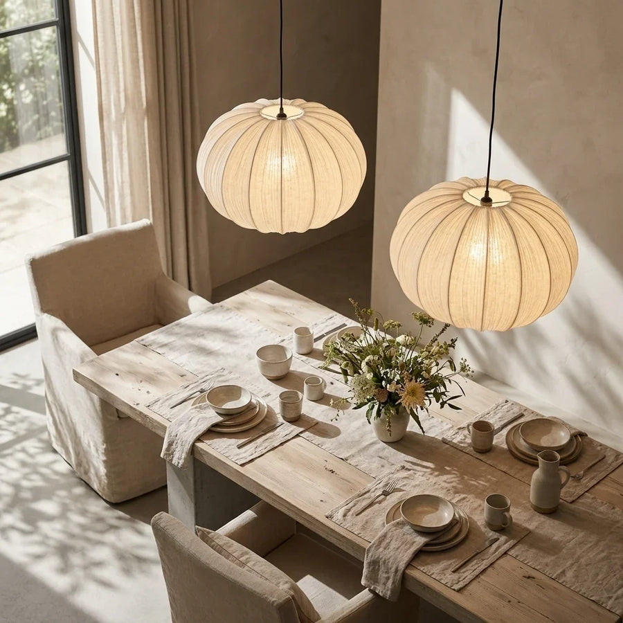 Pleated Fabric Pendant Light in Japanese Wabi Sabi Design