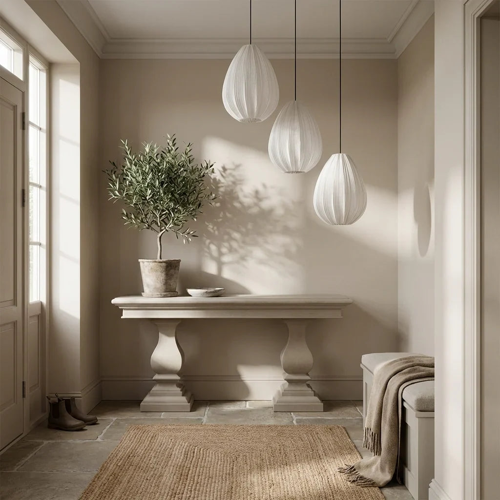 Pleated Fabric Pendant Light in Japanese Wabi Sabi Design