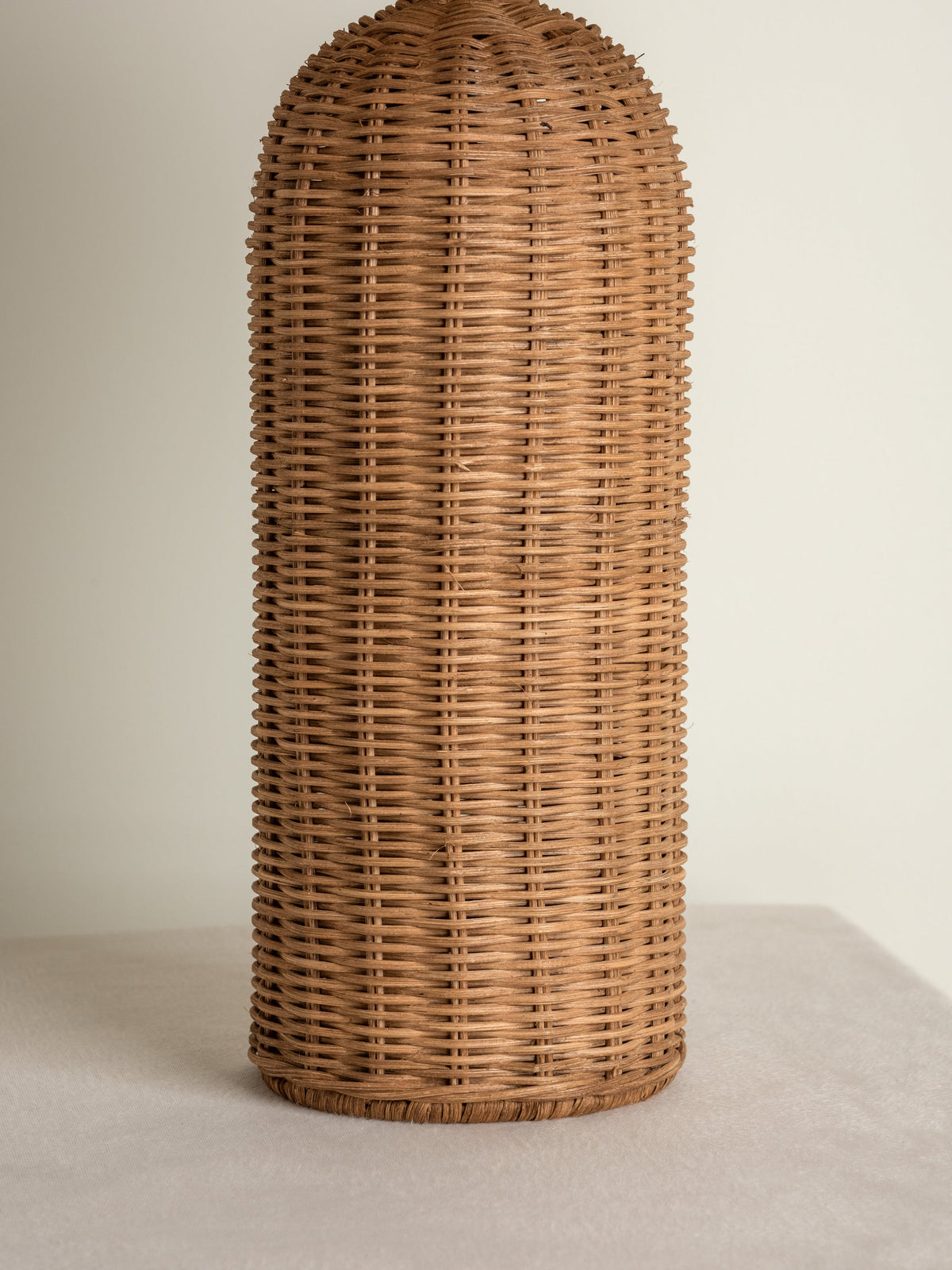 Rattan Table Lamp – Tall Cylinder Base with Natural Linen Shade