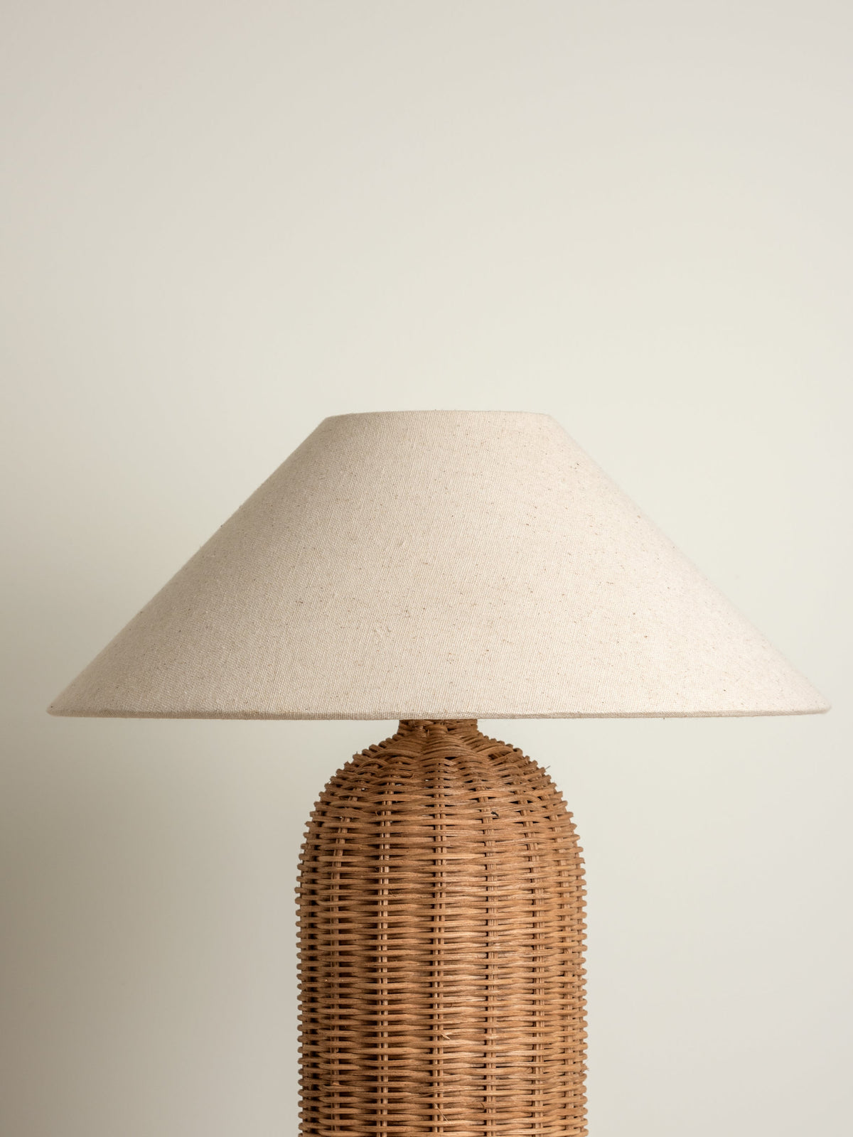 Rattan Table Lamp – Tall Cylinder Base with Natural Linen Shade