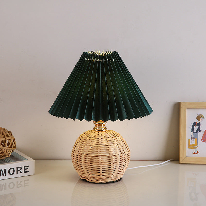 Rattan Table Lamp – Rattan and Fabric, Dimmable and Adjustable