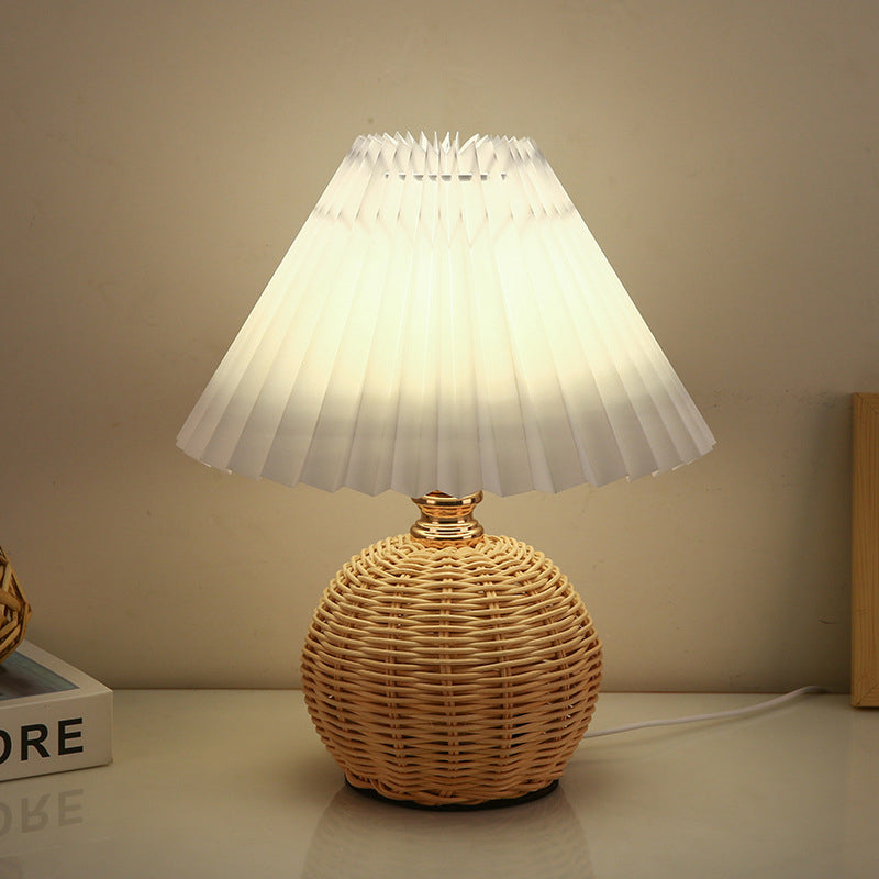 Rattan Table Lamp – Rattan and Fabric, Dimmable and Adjustable