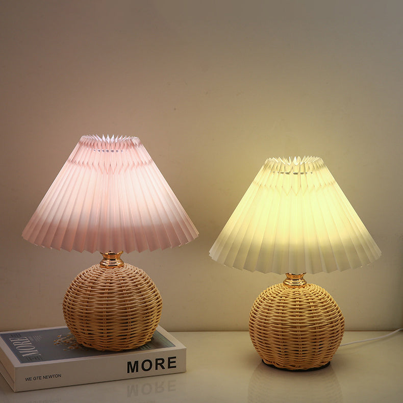 Rattan Table Lamp – Rattan and Fabric, Dimmable and Adjustable