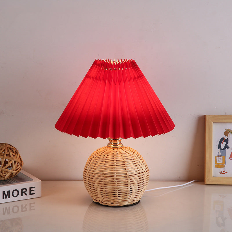 Rattan Table Lamp – Rattan and Fabric, Dimmable and Adjustable