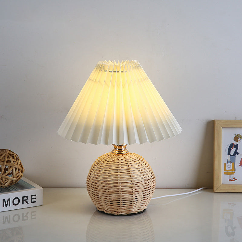 Rattan Table Lamp – Rattan and Fabric, Dimmable and Adjustable