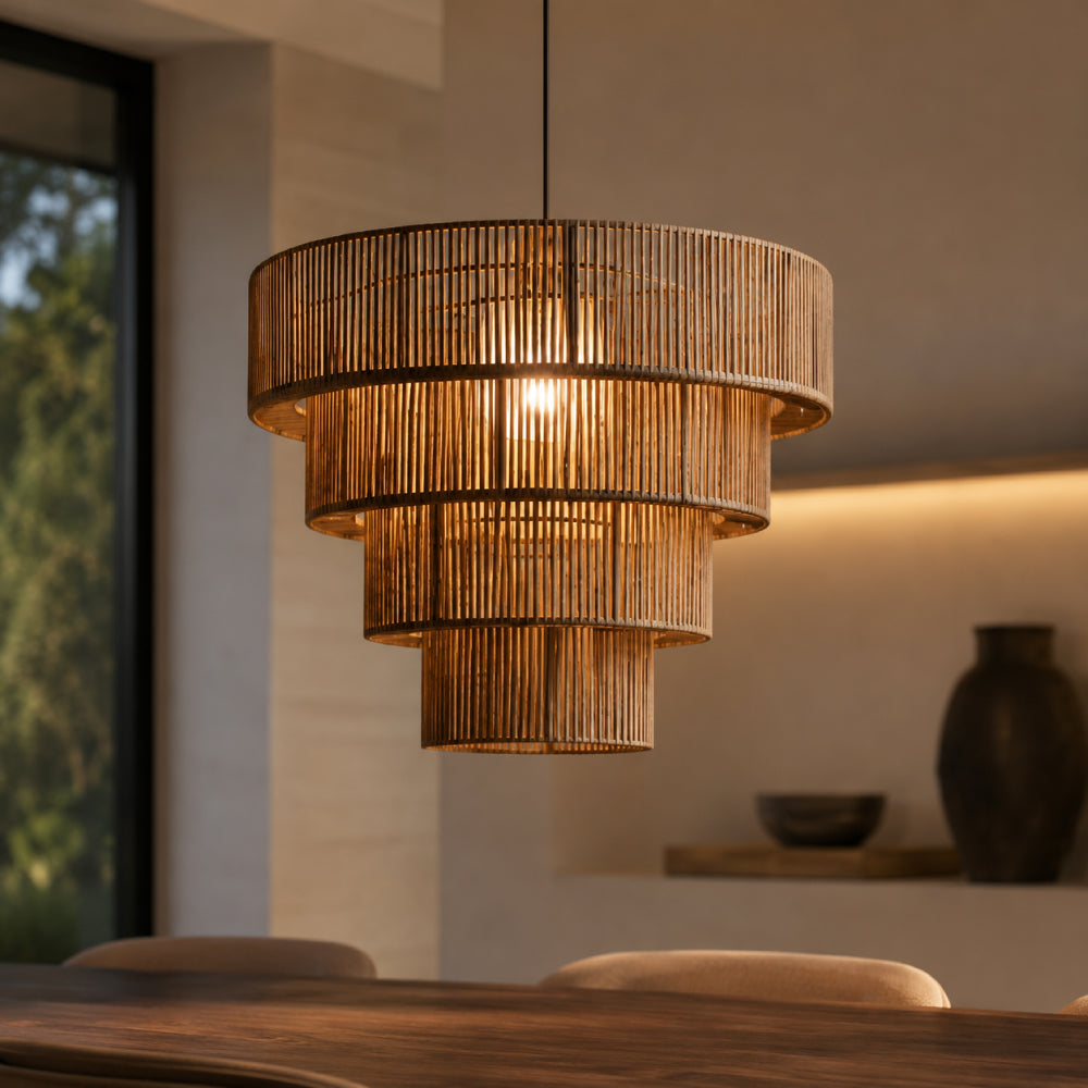 Rattan Dining Pendant Light – Sculptural Layered Design