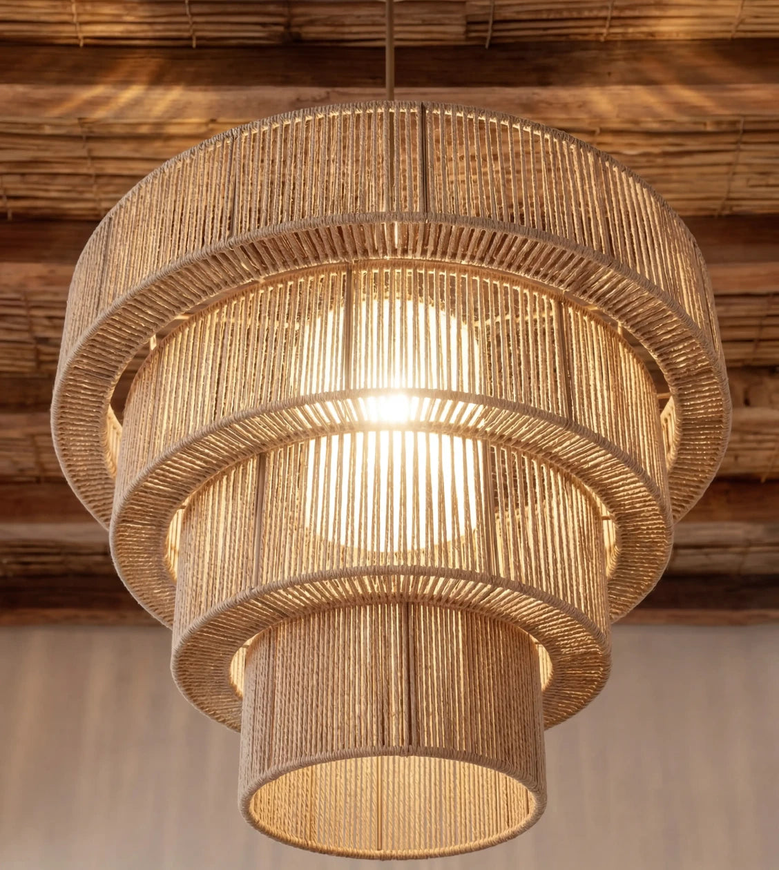 Rattan Dining Pendant Light – Sculptural Layered Design