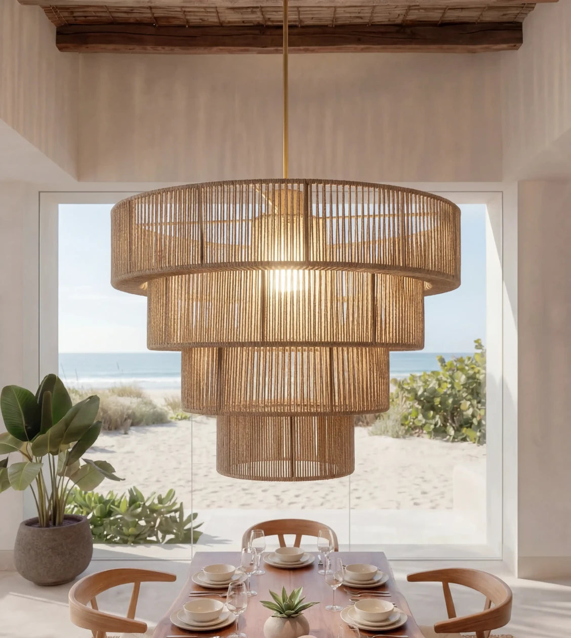 Rattan Dining Pendant Light – Sculptural Layered Design