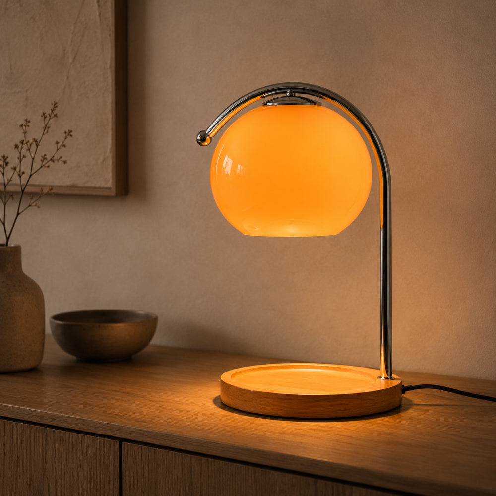 Retro Candle Warmer Table Lamp – Dimmable with Wooden Base