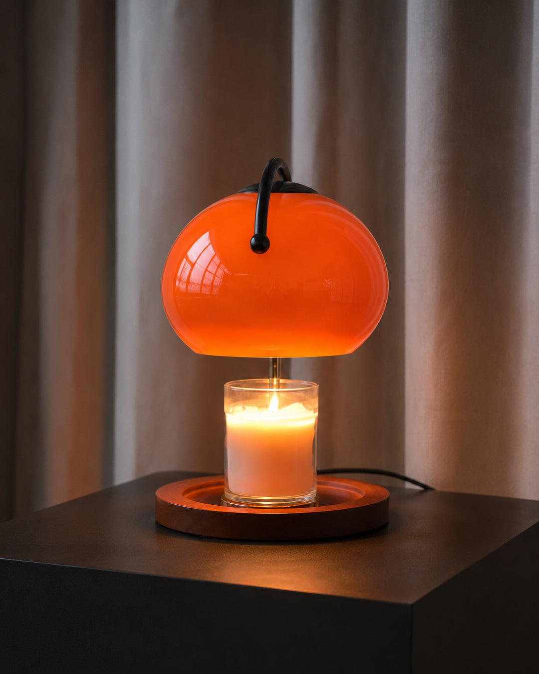 Retro Candle Warmer Table Lamp – Dimmable with Wooden Base