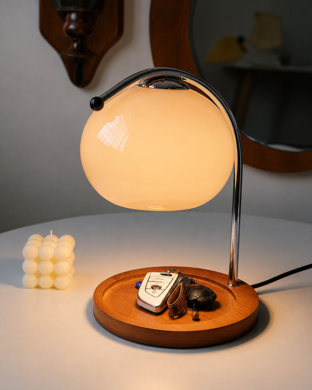 Retro Candle Warmer Table Lamp – Dimmable with Wooden Base