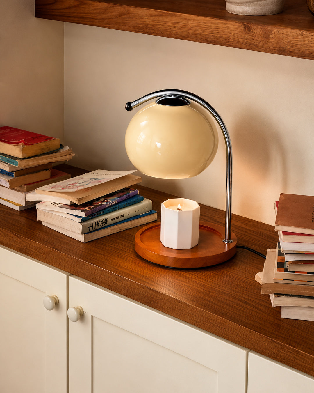 Retro Candle Warmer Table Lamp – Dimmable with Wooden Base