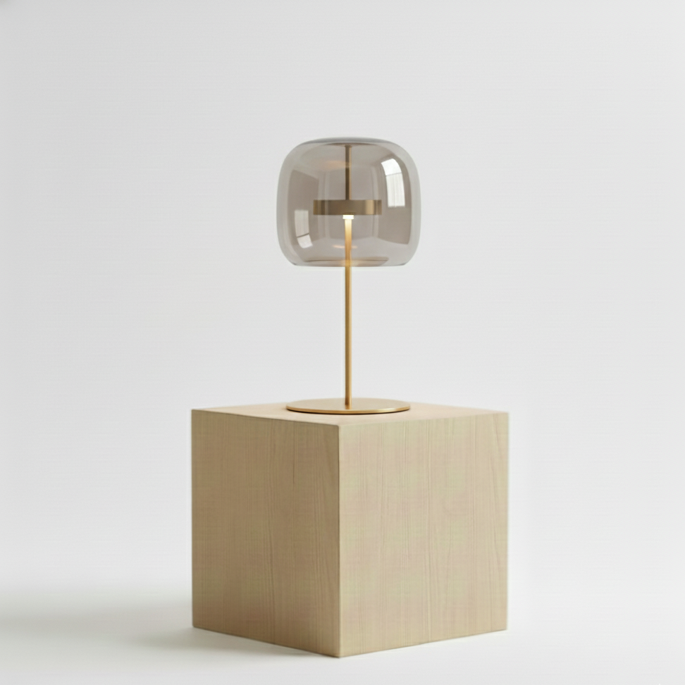 Retro Glass Table Lamp – Tinted Glass Shade with Brass Base