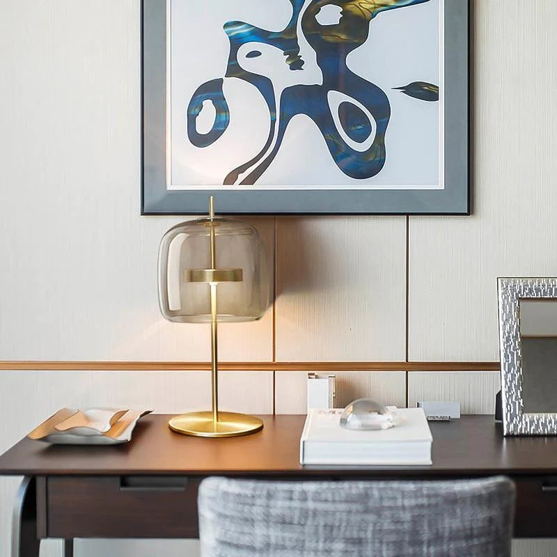 Retro Glass Table Lamp – Tinted Glass Shade with Brass Base